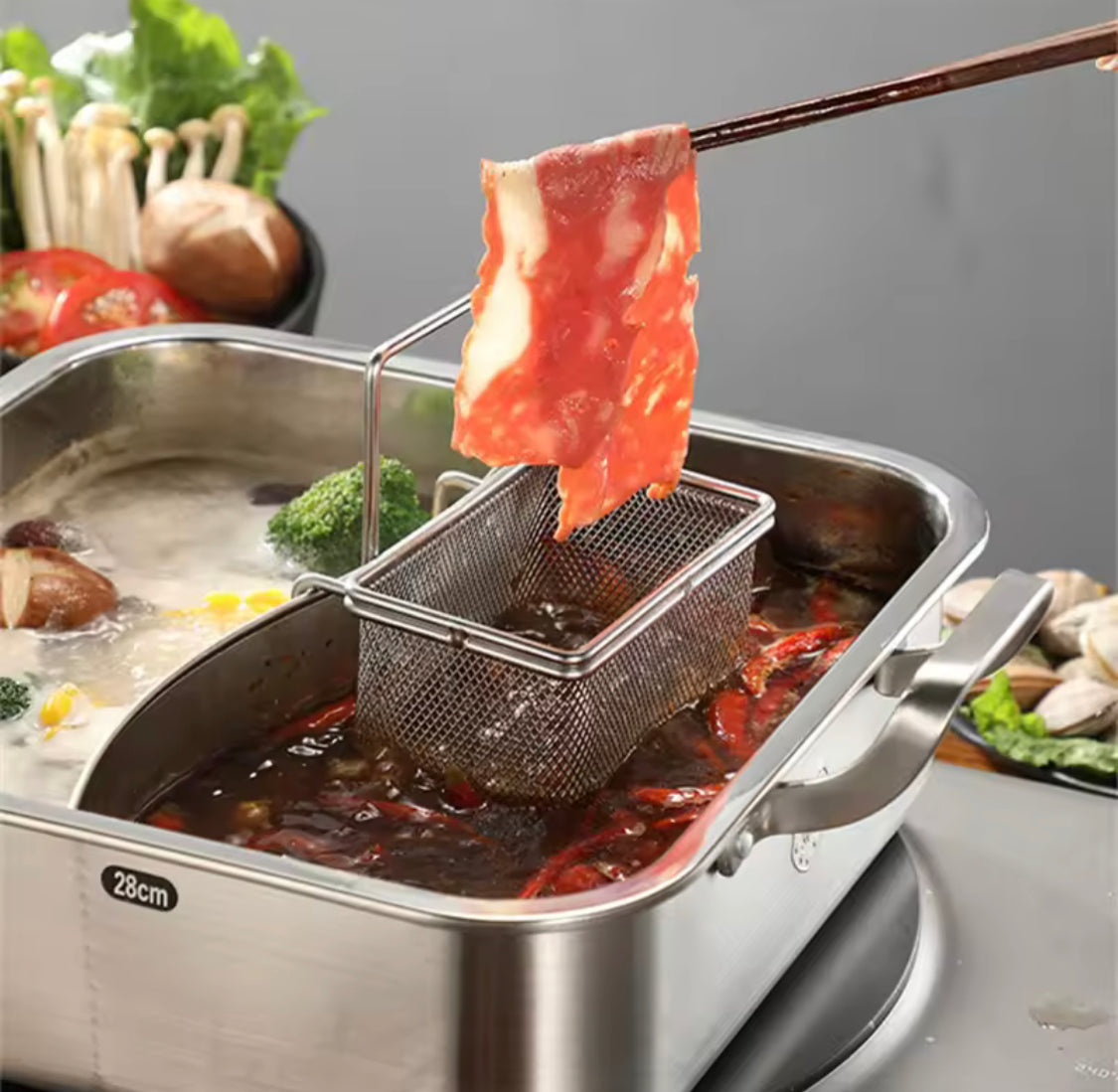 Stainless Steel Hot Pot Colander With Hook, Fryer Mesh Fries Skimmer, Food Presentation Strainer Stainless Steel Hot Pot Colander With Hook, Fryer Mesh Fries Skimmer, Food Presentation Strainer